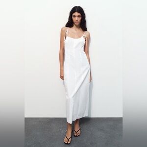 ZARA BOW GABARDINE MIDI DRESS